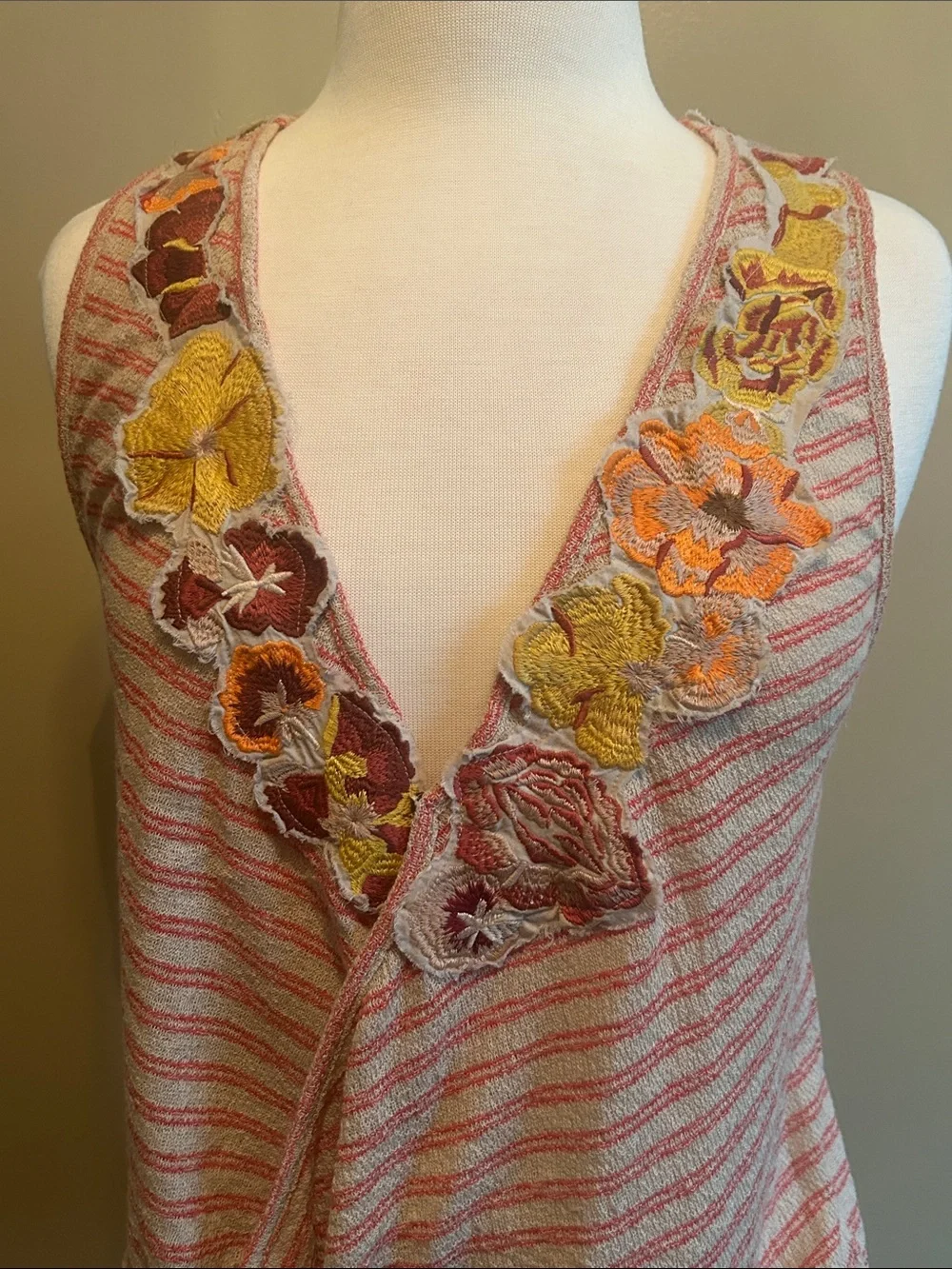 Free People Frida Beige Striped Surplice Tank Top Size M